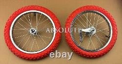 16 CHROME HEAVYDUTY 28 SPOKE BICYCLE WHEEL SET With RED 2.125 BMX COMP III TIRES