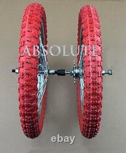 16 CHROME HEAVYDUTY 28 SPOKE BICYCLE WHEEL SET With RED 2.125 BMX COMP III TIRES