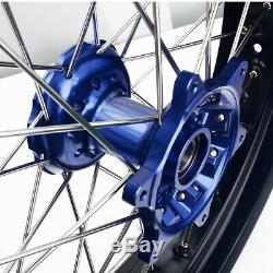 17&17 Supermoto Complete Wheel Set Rims Hubs Rotors Blue Suzuki DRZ400SM 05-17