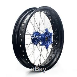 17 Wheels Set Cush Drive For Suzuki DRZ 400E 400S DRZ400SM Black Rims Blue Hubs
