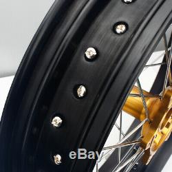 17 Wheels Set Cush Drive For Suzuki DRZ 400E 400S DRZ400SM Black Rims Gold Hubs