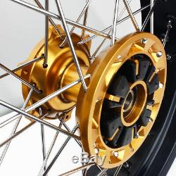 17 Wheels Set Cush Drive For Suzuki DRZ 400E 400S DRZ400SM Black Rims Gold Hubs