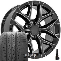 20 Milled Black Snowflake CK156 Wheel Goodyear Tire TPMS Set Fits Sierra Yukon