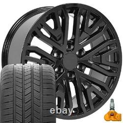 20 Rims Fit Silverado Gloss Black CV37 Wheels & Goodyear Tires 84040799 SET