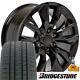 20 Wheels & Bridgestone Tires Tpms Set Fits Silverado Rst Cv32 Black 20x9