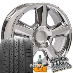 20 inch Chrome 5308 Rims Goodyear Tires TPMS Set Fit Sierra Yukon