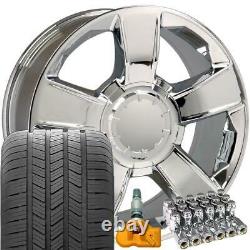 20x8.5 Chrome 5651 Rims Goodyear Tires Lugs TPMS SET Fit Sierra Yukon CV79