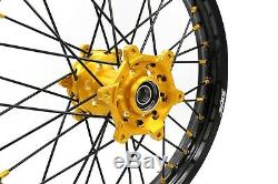21/18 Cnc Enduro Wheel Set For Suzuki Drz400sm F&r Discs 48t Sprocket Gold Hub