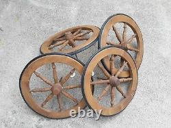 4 Vintage Wood Spoke Wheels Small Cart 2 Axels 14 Diameter Matching Set