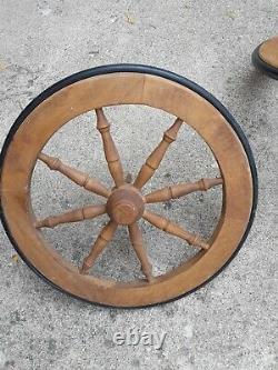 4 Vintage Wood Spoke Wheels Small Cart 2 Axels 14 Diameter Matching Set