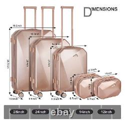 5 PCS Luggage Clearance Hardshell PC+ABS Suitcase Spinner Wheels with Makeup Case