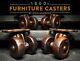 Antique Furniture Caster Set, Small Victorian Vtg Cast Iron Table Wood Wheels