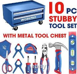 Beginner Tool Set with 12 Inch Steel Tool Box with Wheels, 10PCS Small Starter T