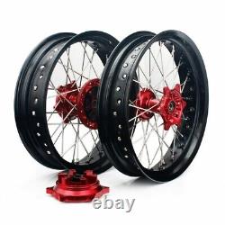 CNC Supermoto Wheels Set For Suzuki DRZ400 17 Cush Drive 2000/2024 Red Hub