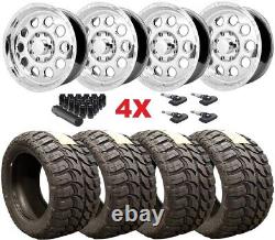 Chrome Aluminum Wheels Rims Tires 35 12.50 17 Mt 2500 3500 Sierra Silverado 8