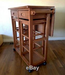 Foldable Kitchen Island Set Small Table with Stools, Kitchen Island on Wheels