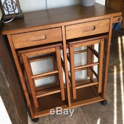 Foldable Kitchen Island Set Small Table with Stools, Kitchen Island on Wheels