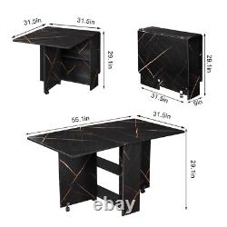 Foldable Kitchen Table Rolling Wood Folding Dining Table on Wheels Dining Set