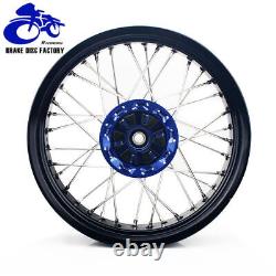 For Suzuki 17x3.5/4.25 Supermoto Spoked Wheel Blue Hub Rotor Set DRZ400SM 00-22