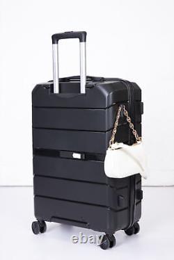 Hardshell Suitcase Spinner Wheels PP Luggage Set Durable 3-Pcs 20/24/28 Black