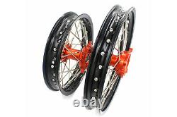 KKE 14/12 Spoked Kids' Small Wheels Rims Set For 65 SX 2002-2019 Orange Hub
