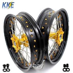 KKE 17 Supermoto Wheels Rims Set Fit DRZ400 DRZ400E DRZ400S DRZ400SM Gold