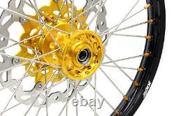 KKE 21/18 Enduro Wheels Rims Set Fit SUZUKI DRZ400SM 2005-2020 Gold Nipple Disc