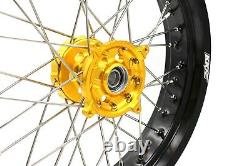 KKE 3.5/4.2517 Supermoto Wheels Rims Set Fit Suzuki DRZ400E 400S 400SM Gold Hub