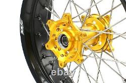 KKE 3.5/4.2517 Supermoto Wheels Rims Set Fit Suzuki DRZ400E 400S 400SM Gold Hub