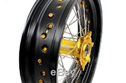 KKE 3.5/4.25 Supermoto Wheels Rim Set For SUZUKI DRZ 400 400S DRZ400SM 400E Gold