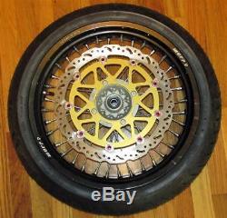 Kawasaki KLX250 Warp 9 17 Wheel Set, EBC SM6330C Rotor, New Contiforce Tires