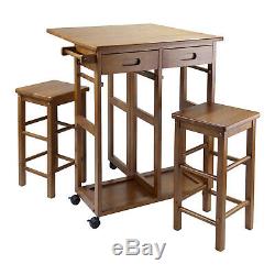 Kitchen Island Foldable Set Small Table with Stools, Kitchen Island on Wheels