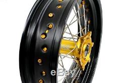 Kke 17 Inch Supermoto Wheels Set Fit Suzuki Drz400 Drz400s/e Drz400sm Gold Nippl