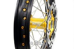 Kke 21/18 Complete Enduro Wheels Set For Suzuki Drz400sm 05-18 Gold Nip Discs