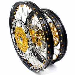 Kke 21/18 Enduro Wheels Set Fit Suzuki Drz400sm 2005-2018 310mm Disc Gold Nipple