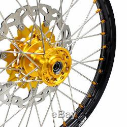 Kke 21/18 Enduro Wheels Set Fit Suzuki Drz400sm 2005-2018 310mm Disc Gold Nipple