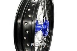 Kke 3.5/4.2517 Supermoto Wheels Rims Set Fit Suzuki Drz400sm Drz400s/e Blue Hub