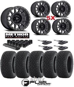 Method Nv Black Wheels Rims Fuel Gripper M/t Mud Tires 33 12.50 17 Set 5 Mr305