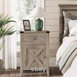 Nightstand Set of 2 with Charging Station End Table with Drawer and Cabinet Gray