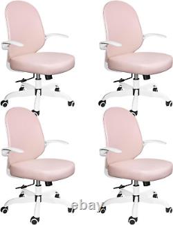 Pink Small Office Chairs Set of 4, Small Desk Chairs with Wheels, Pu Leather Com