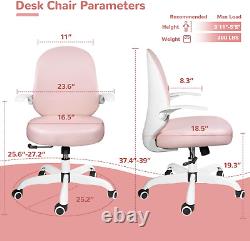 Pink Small Office Chairs Set of 4, Small Desk Chairs with Wheels, Pu Leather Com