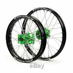 SM Pro Platinum MX Green Black Wheel Set Kawasaki KXF 250 450