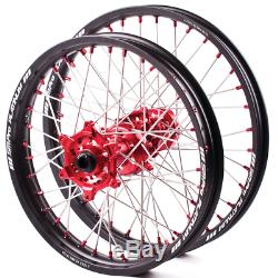 SM Pro Platinum MX Wheel Set Suzuki RMZ 450 05-19 21/19 Red Hub/Black Rim/Re