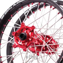 SM Pro Platinum MX Wheel Set Suzuki RMZ 450 05-19 21/19 Red Hub/Black Rim/Re