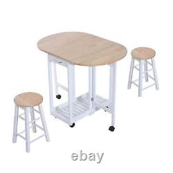 Small Kitchen Dining Table And Chairs 2 Stools Set Folding Portable Wheels Room
