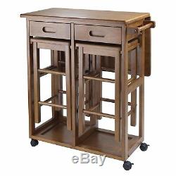 Small Space Dinning Set with Wooden Stool Chairs Wheeled Folding Kitchen Table Set