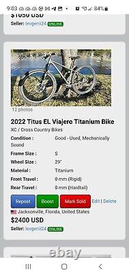 Titus El Viajero Titanium MTB 29er Frame Boost Small