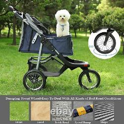Used Folding 3 Wheel Double Dog Stroller Pet Jogging Stroller Cart Detachable