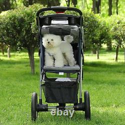 Used Folding 3 Wheel Double Dog Stroller Pet Jogging Stroller Cart Detachable