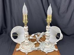Vtg Pair Bedside Table Lamps Nautical Boy Girl Room Blue White Ships Wheel Set 2